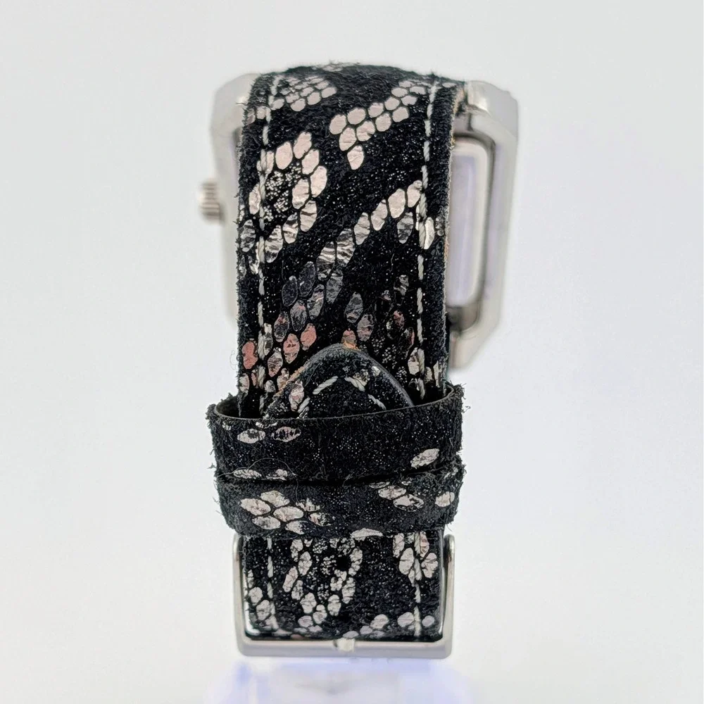 Guess W0050L1 Women's Square Crystal Bezel Snakeskin Dial Suede Strap Watch 34mm